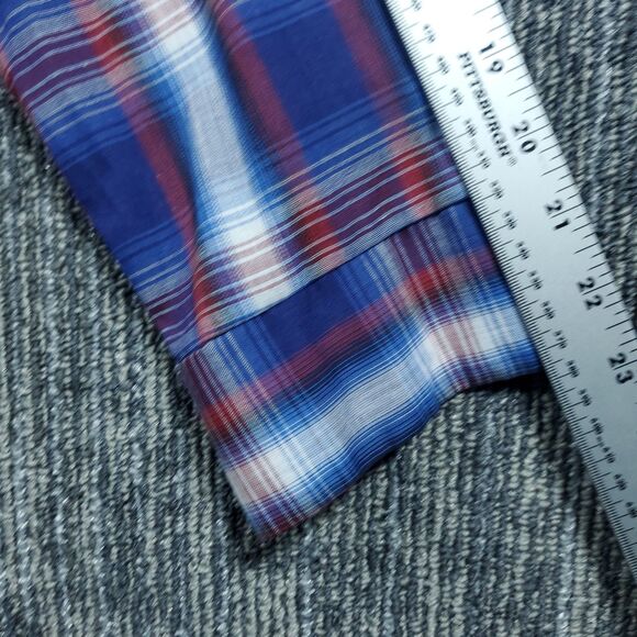 Vintage Sears Fieldmaster Shirt Mens Medium Blue Plaid Flannel Perma Prest 80s - Picture 13 of 14